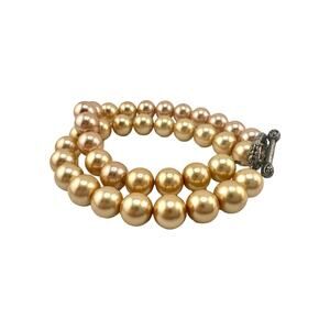 7” Glass Faux Pearl Blush Pale Gold Double Strand Beaded Toggle Bracelet